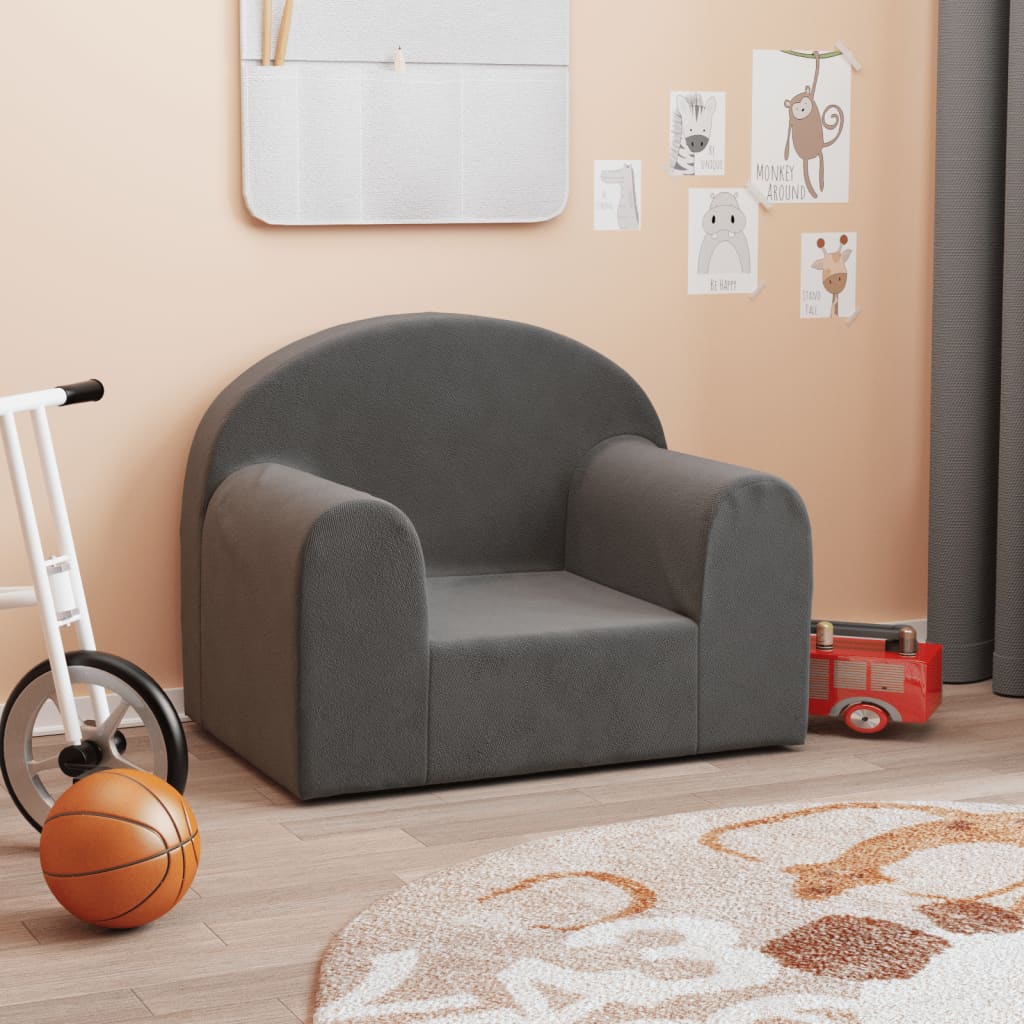vidaXL Kanapa dla dziecka, antracytowa, miękki plusz