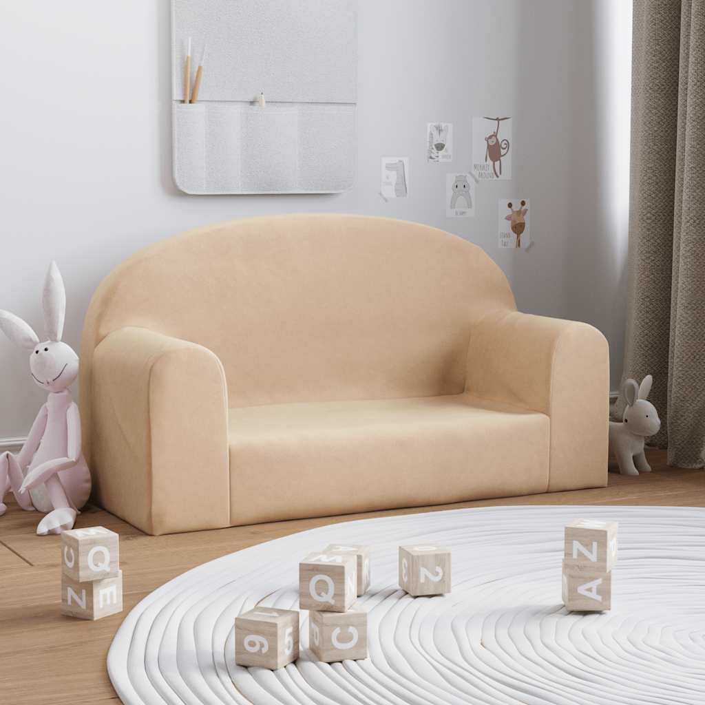 vidaXL Sofa dla dzieci, 2-os. , kremowa, miękki plusz