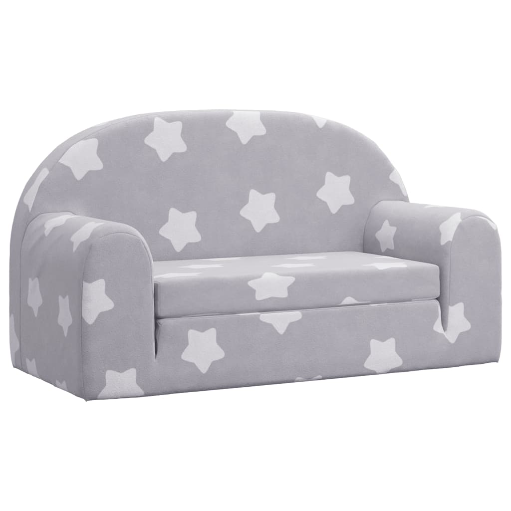 vidaXL 2-os. sofa dla dzieci, rozkładana, szara w gwiazdki, plusz