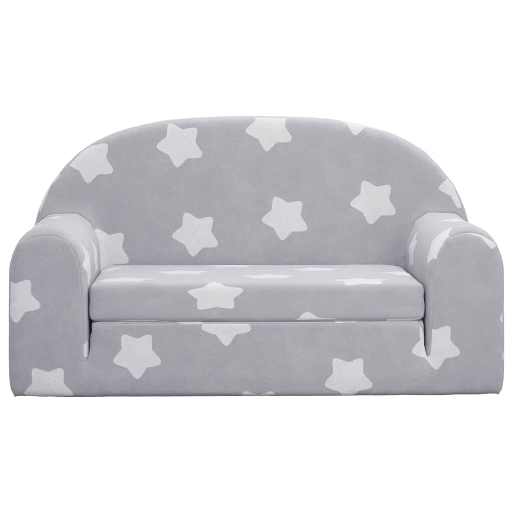 vidaXL 2-os. sofa dla dzieci, rozkładana, szara w gwiazdki, plusz