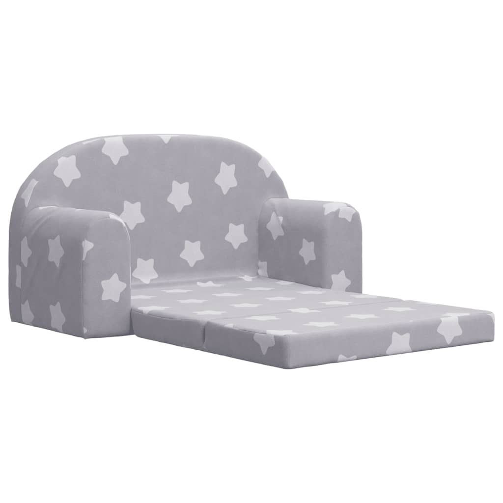 vidaXL 2-os. sofa dla dzieci, rozkładana, szara w gwiazdki, plusz
