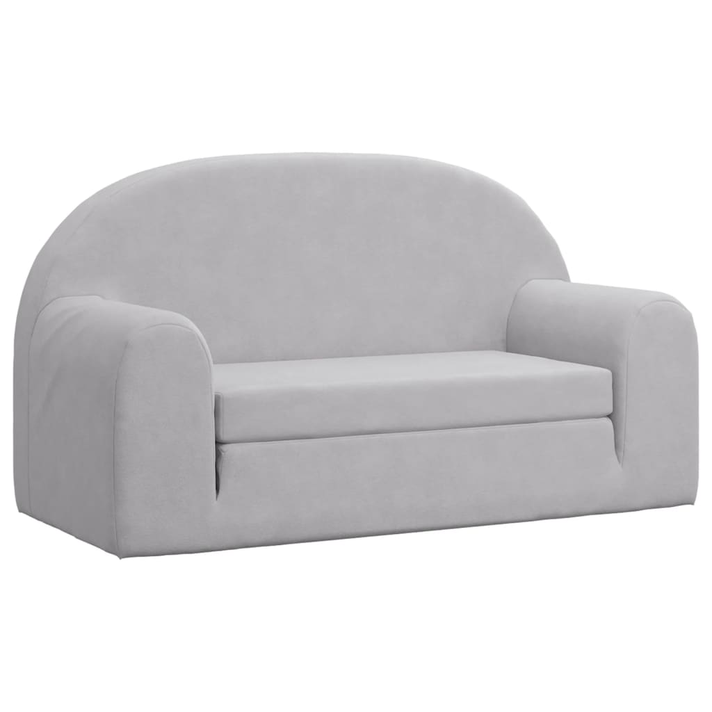 vidaXL 2-os. sofa dla dzieci, rozkładana, jasnoszara, miękki plusz