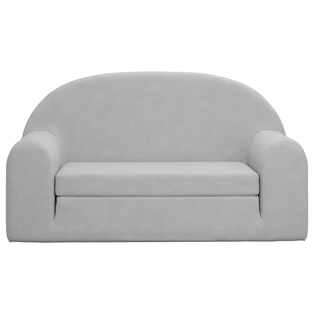 vidaXL 2-os. sofa dla dzieci, rozkładana, jasnoszara, miękki plusz
