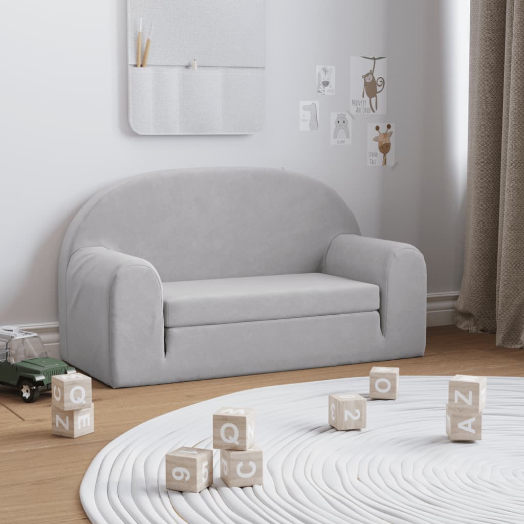 vidaXL 2-os. sofa dla dzieci, rozkładana, jasnoszara, miękki plusz