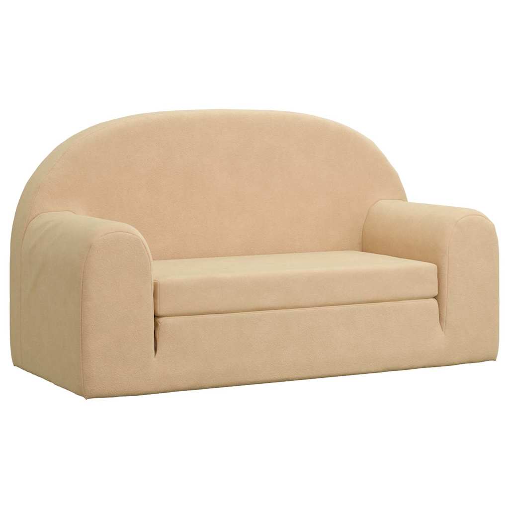 vidaXL 2-os. sofa dla dzieci, rozkładana, kremowa, miękki plusz