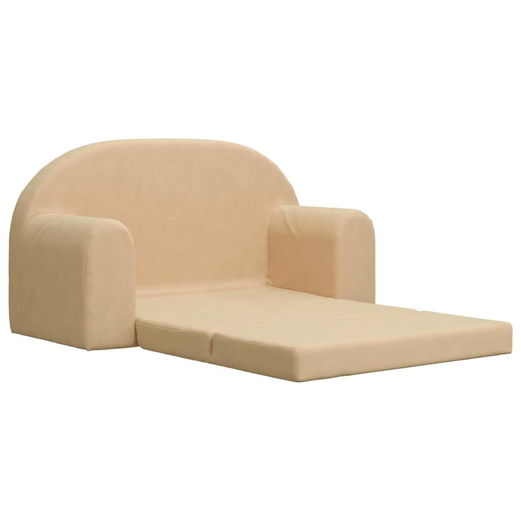 vidaXL 2-os. sofa dla dzieci, rozkładana, kremowa, miękki plusz