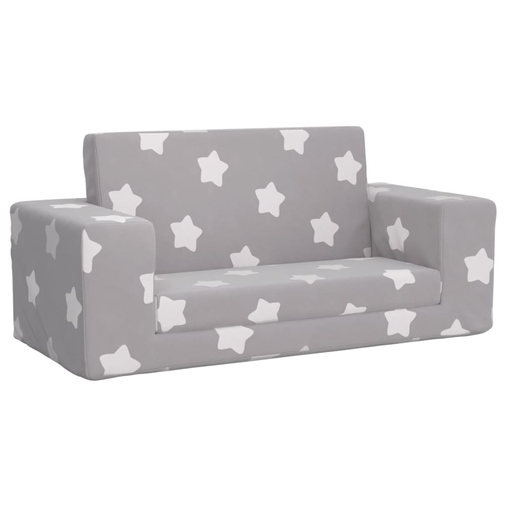 vidaXL 2-os. sofa dla dzieci, rozkładana, szara w gwiazdki, plusz