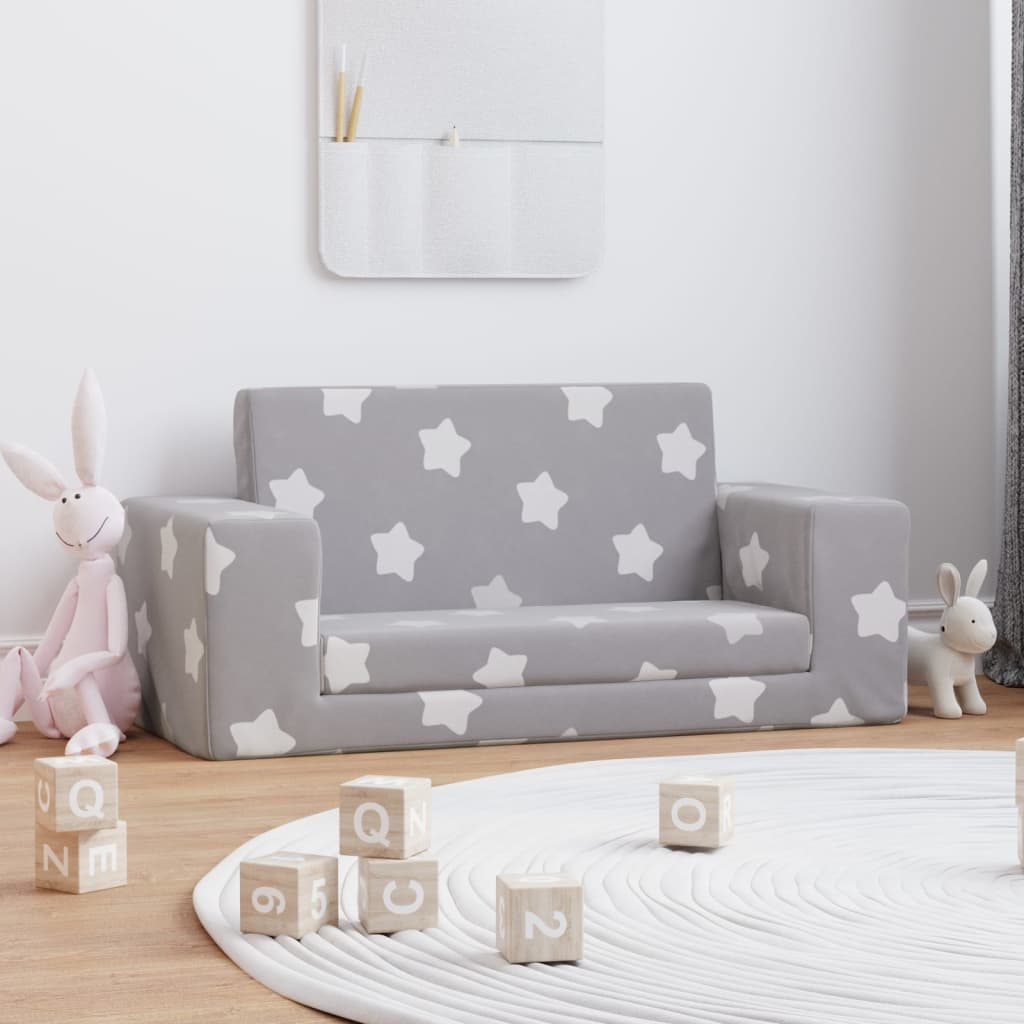 vidaXL 2-os. sofa dla dzieci, rozkładana, szara w gwiazdki, plusz
