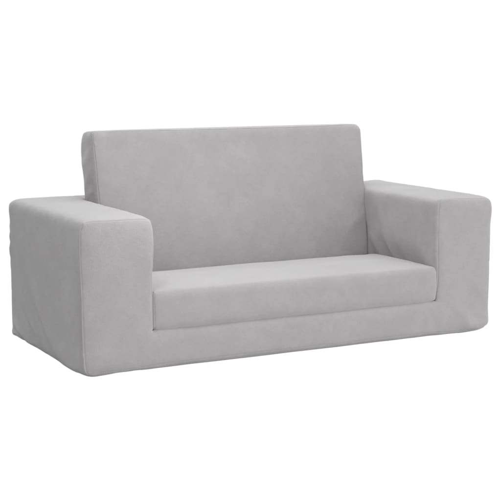 vidaXL 2-os. sofa dla dzieci, rozkładana, jasnoszara, miękki plusz