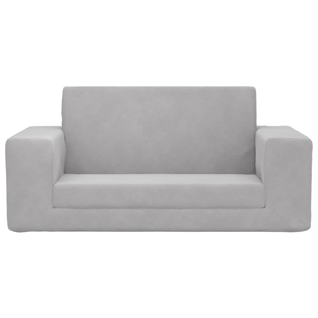 vidaXL 2-os. sofa dla dzieci, rozkładana, jasnoszara, miękki plusz
