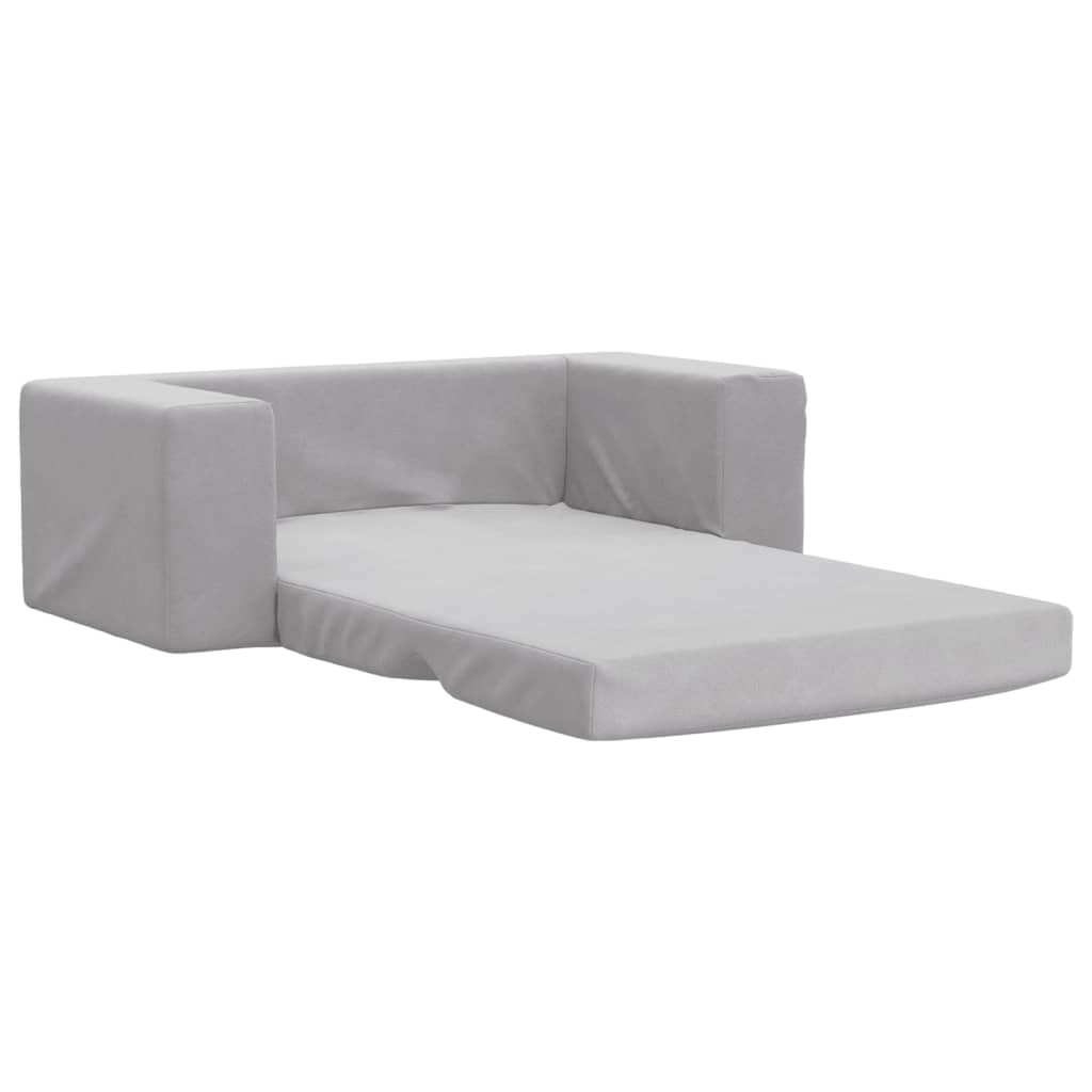 vidaXL 2-os. sofa dla dzieci, rozkładana, jasnoszara, miękki plusz