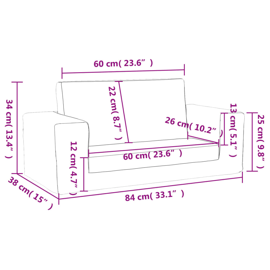 vidaXL 2-os. sofa dla dzieci, rozkładana, jasnoszara, miękki plusz