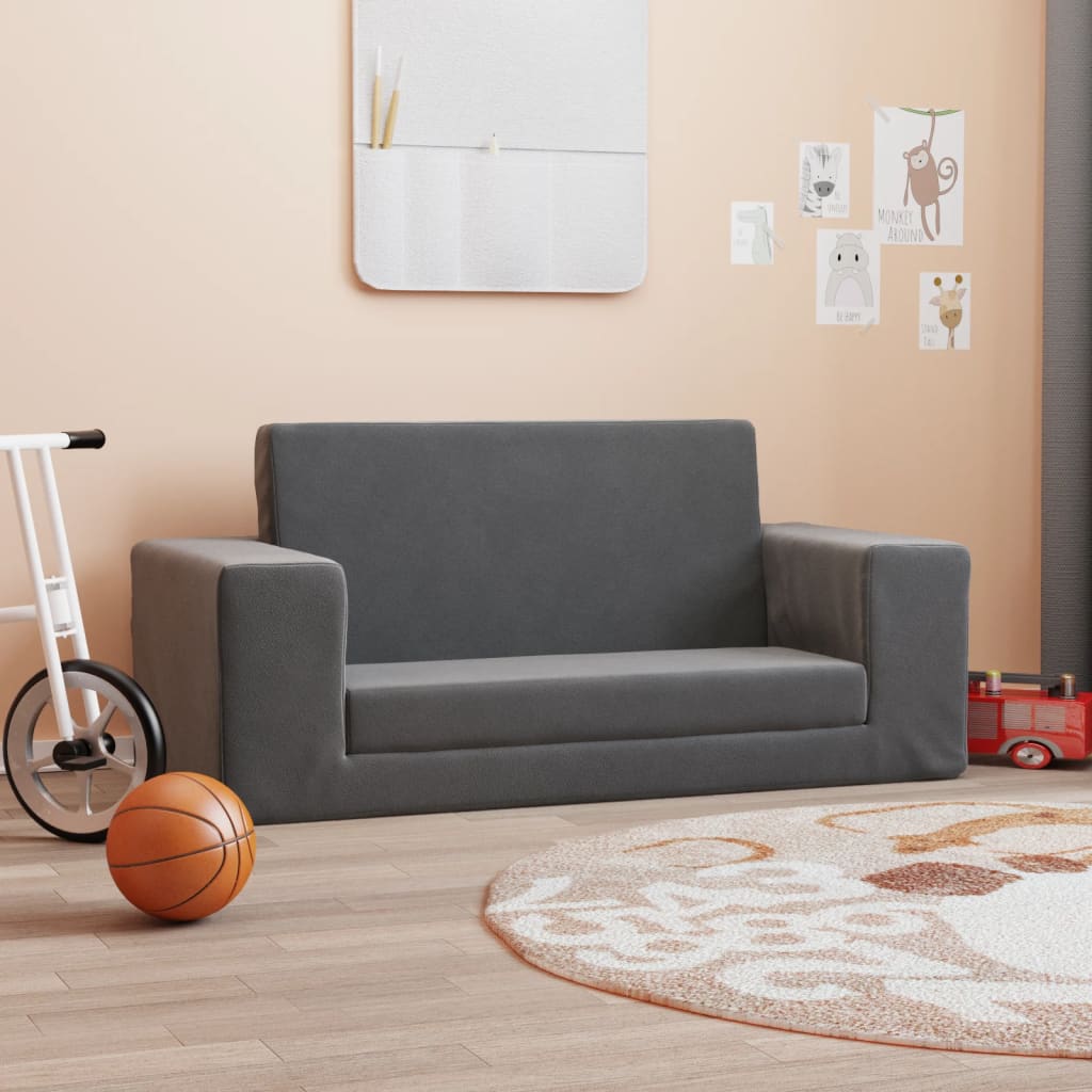vidaXL 2-os. sofa dla dzieci, rozkładana, antracytowa, miękki plusz