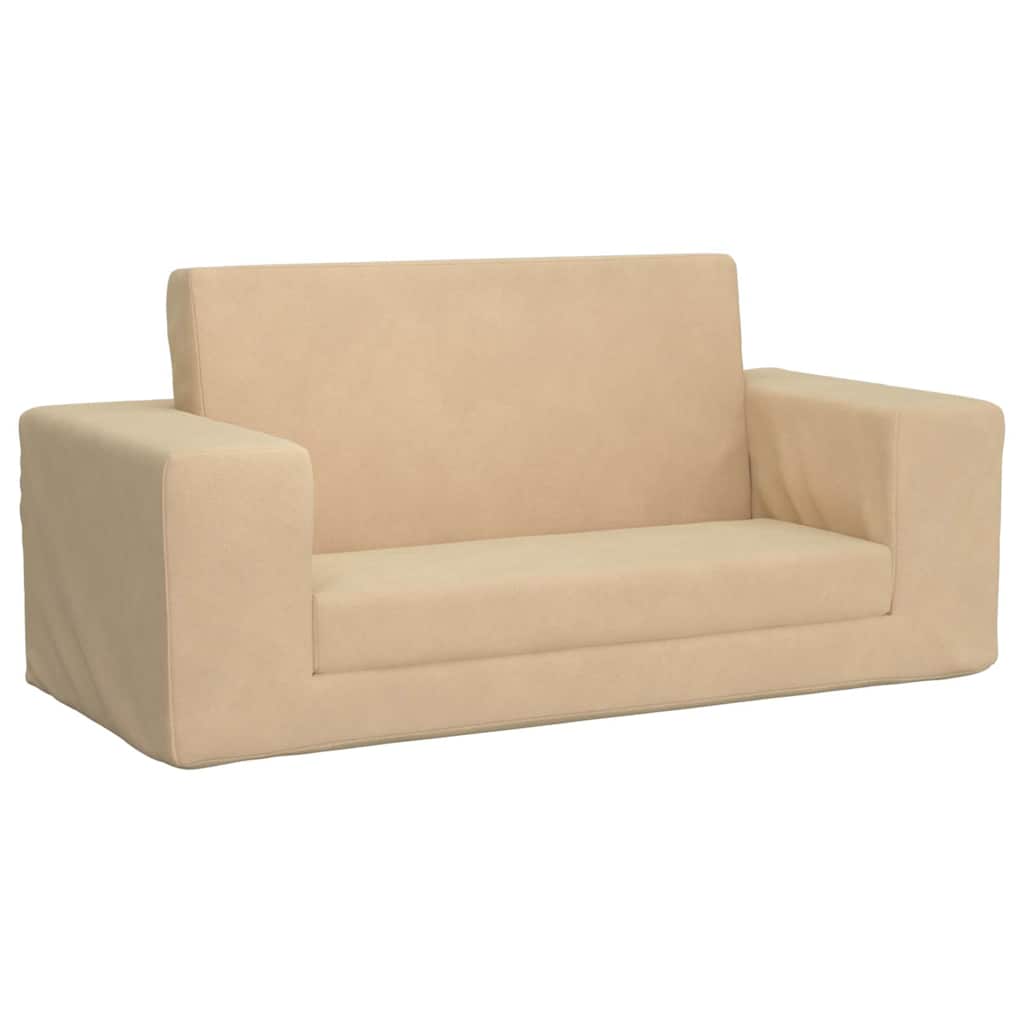 vidaXL 2-os. sofa dla dzieci, rozkładana, kremowa, miękki plusz