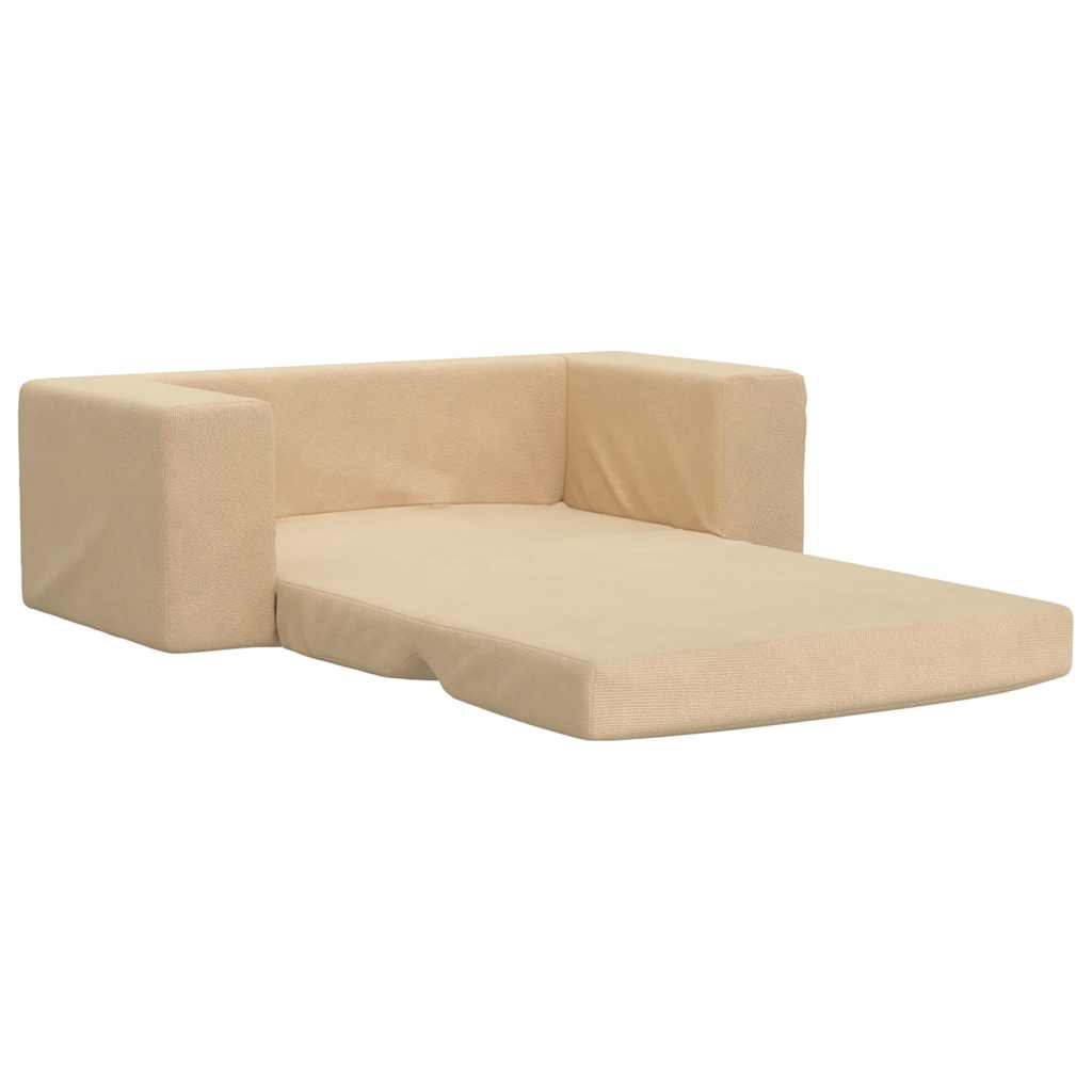 vidaXL 2-os. sofa dla dzieci, rozkładana, kremowa, miękki plusz