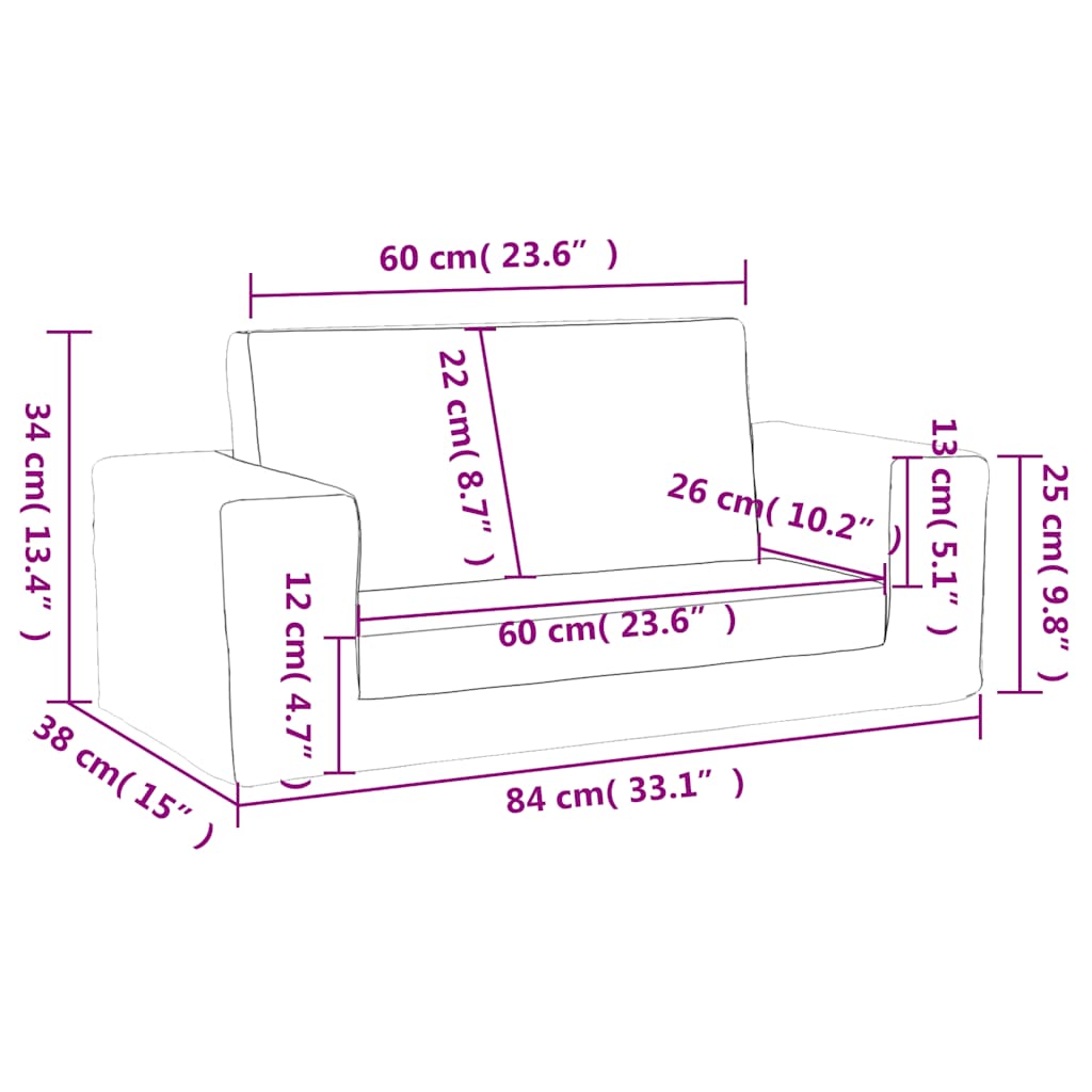vidaXL 2-os. sofa dla dzieci, rozkładana, kremowa, miękki plusz