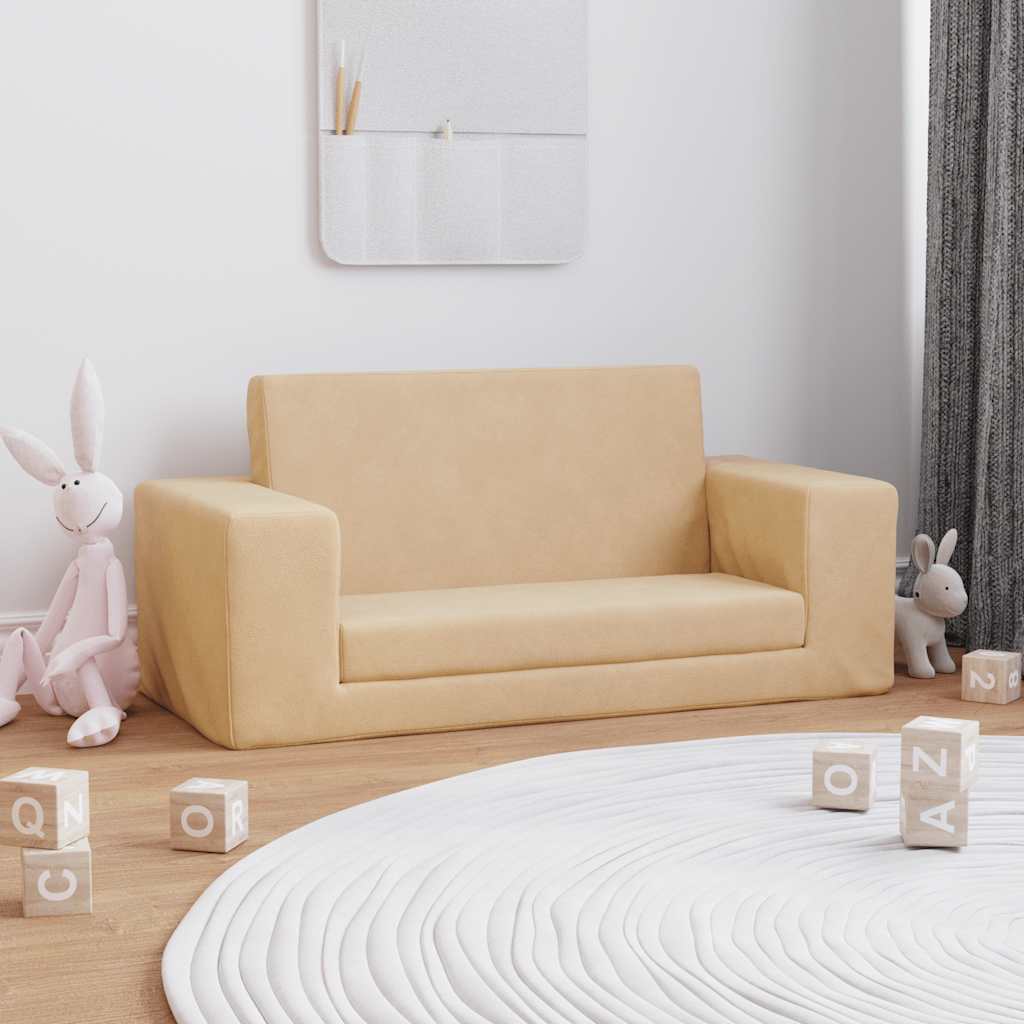 vidaXL 2-os. sofa dla dzieci, rozkładana, kremowa, miękki plusz