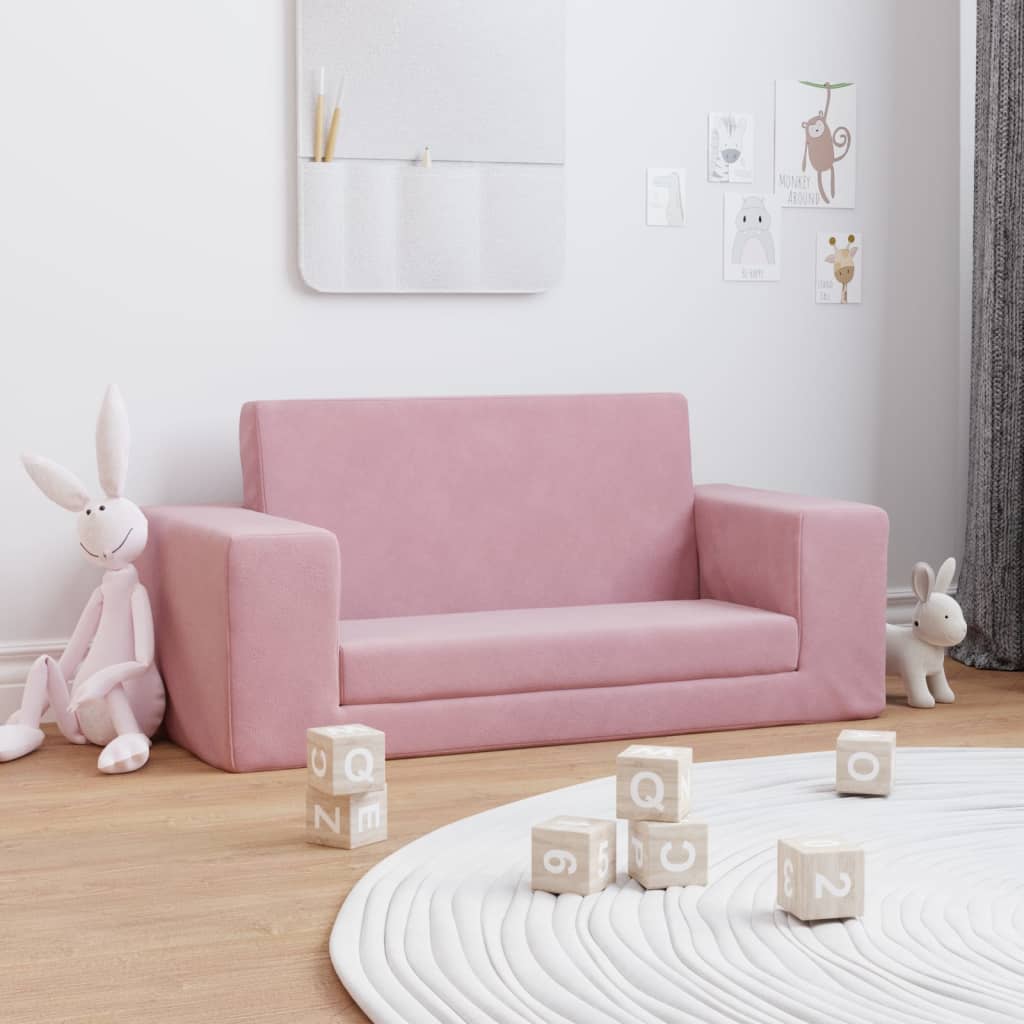 vidaXL 2-os. sofa dla dzieci, rozkładana, różowa, miękki plusz