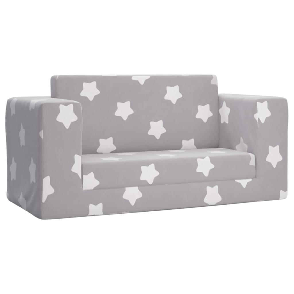 vidaXL 2-os. sofa dla dzieci, rozkładana, szara w gwiazdki, plusz