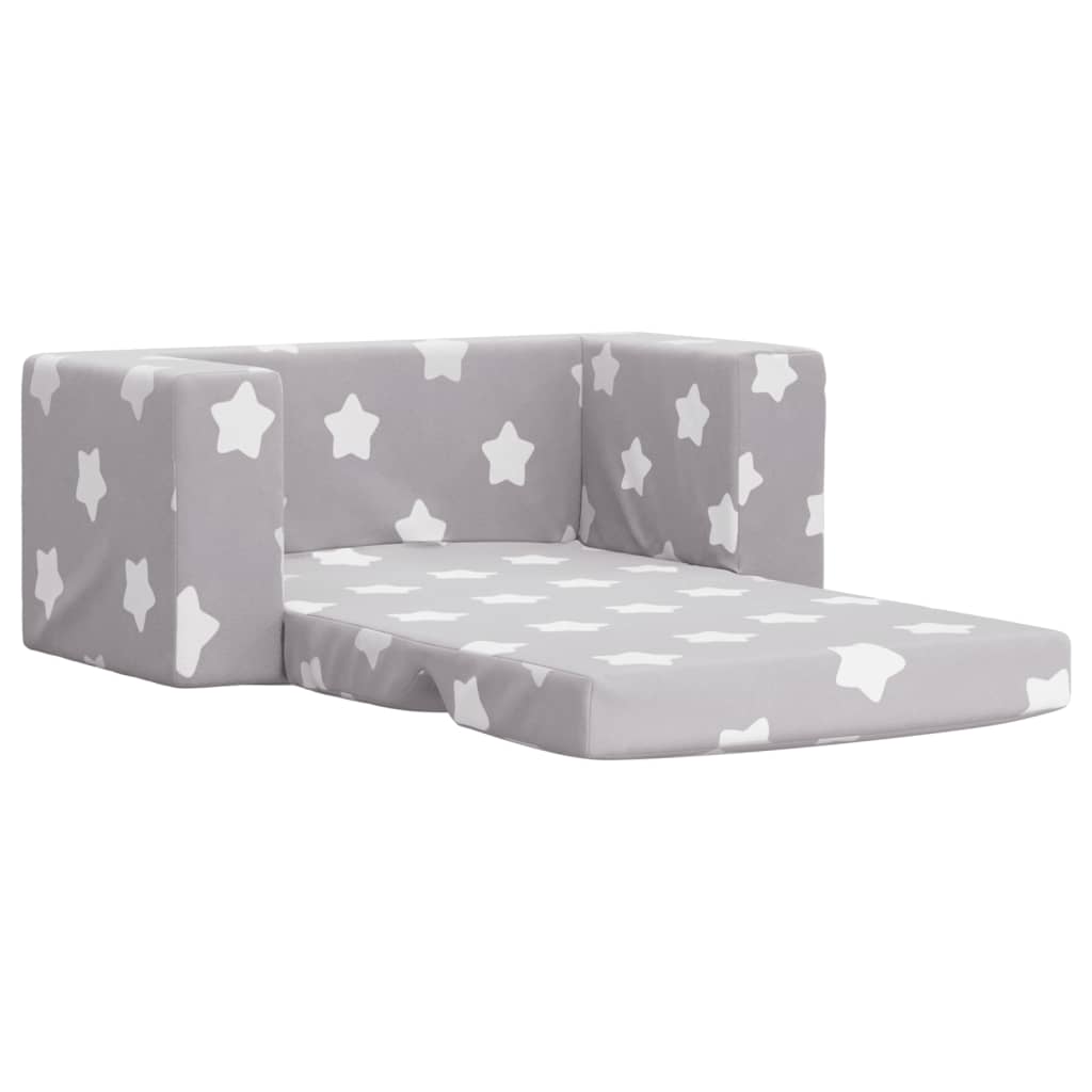 vidaXL 2-os. sofa dla dzieci, rozkładana, szara w gwiazdki, plusz