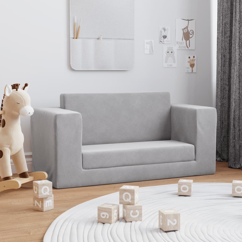 vidaXL 2-os. sofa dla dzieci, rozkładana, jasnoszara, miękki plusz
