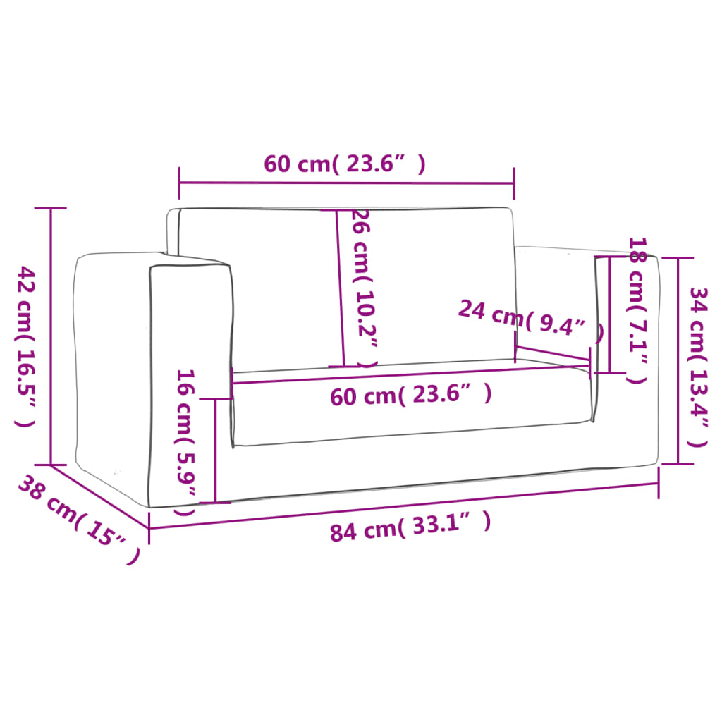 vidaXL 2-os. sofa dla dzieci, rozkładana, antracytowa, miękki plusz