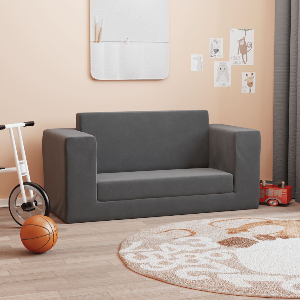 vidaXL 2-os. sofa dla dzieci, rozkładana, antracytowa, miękki plusz