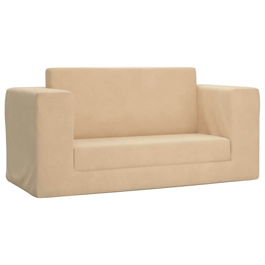 vidaXL 2-os. sofa dla dzieci, rozkładana, kremowa, miękki plusz