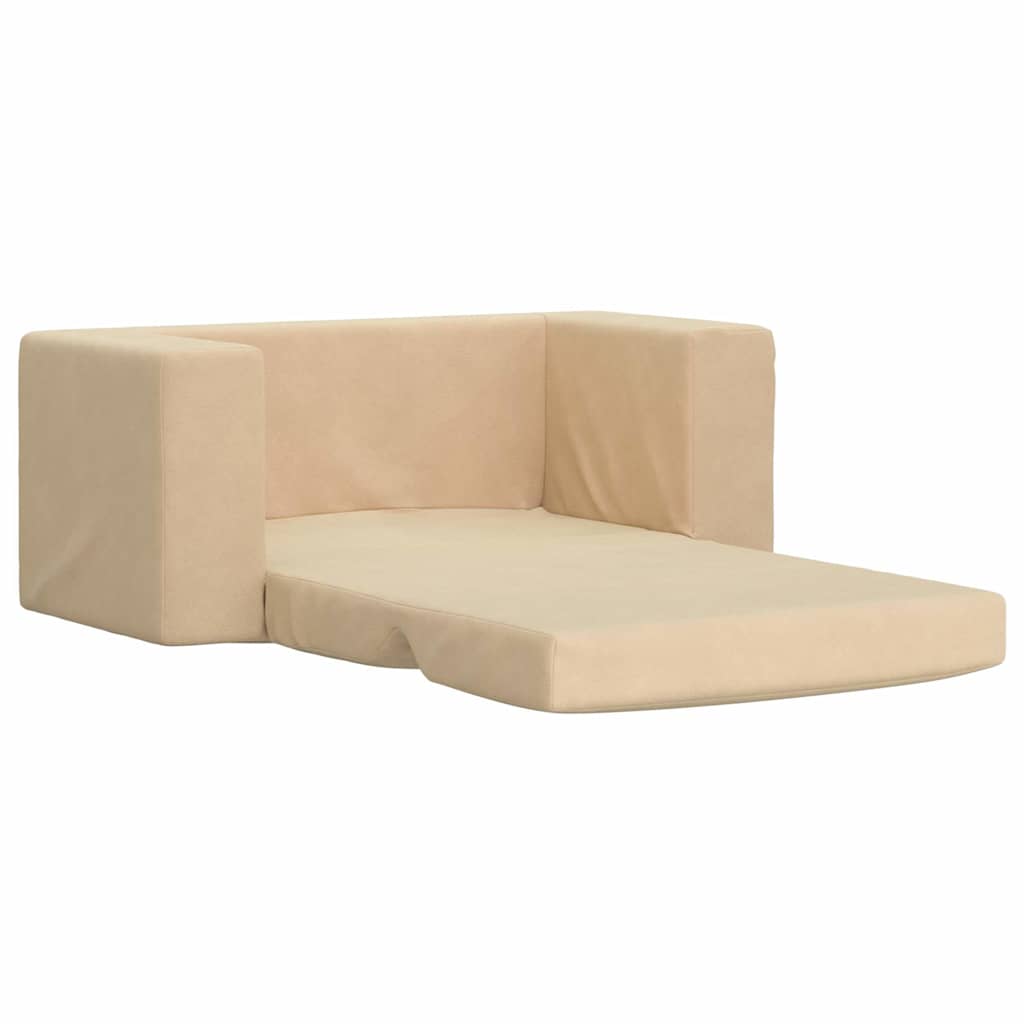 vidaXL 2-os. sofa dla dzieci, rozkładana, kremowa, miękki plusz