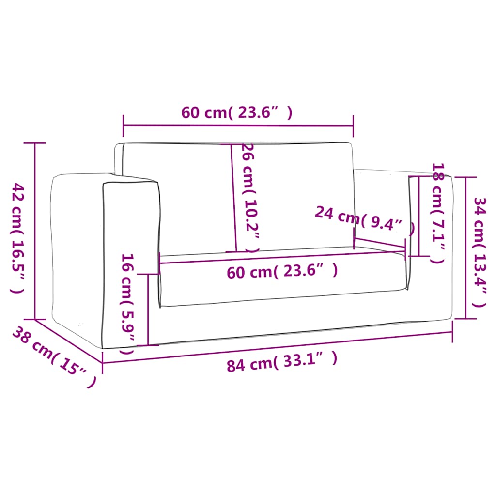 vidaXL 2-os. sofa dla dzieci, rozkładana, kremowa, miękki plusz