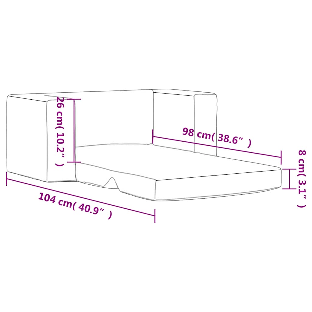 vidaXL 2-os. sofa dla dzieci, rozkładana, kremowa, miękki plusz