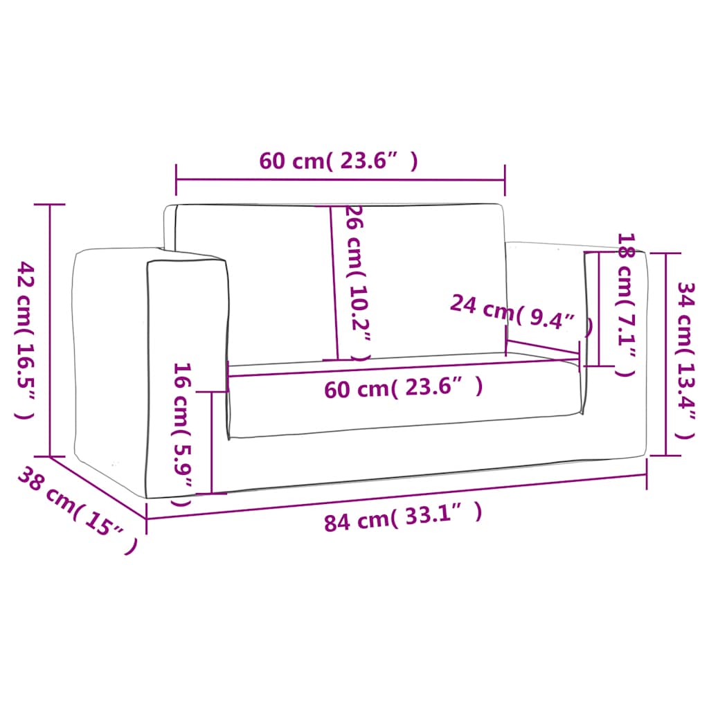vidaXL 2-os. sofa dla dzieci, rozkładana, niebieska, miękki plusz
