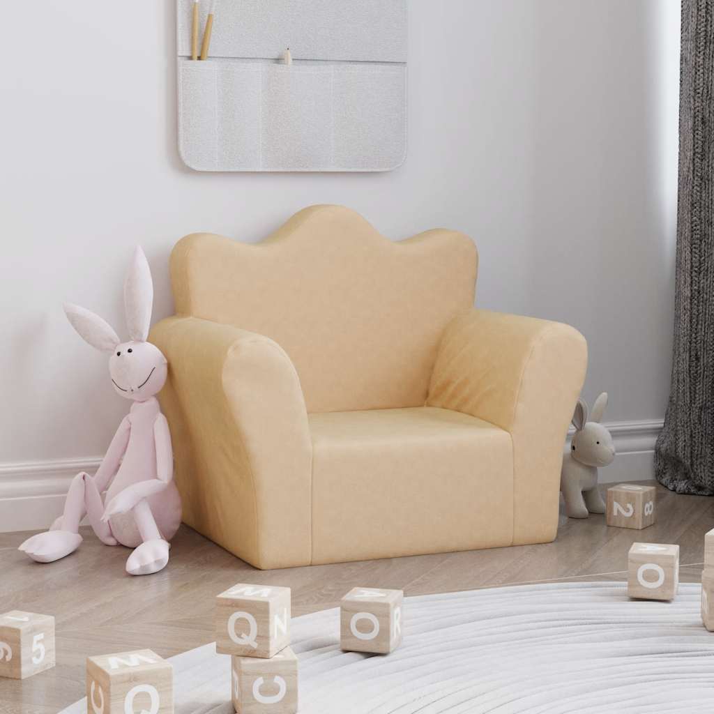 vidaXL Sofa dziecięca, kremowa, miękki plusz