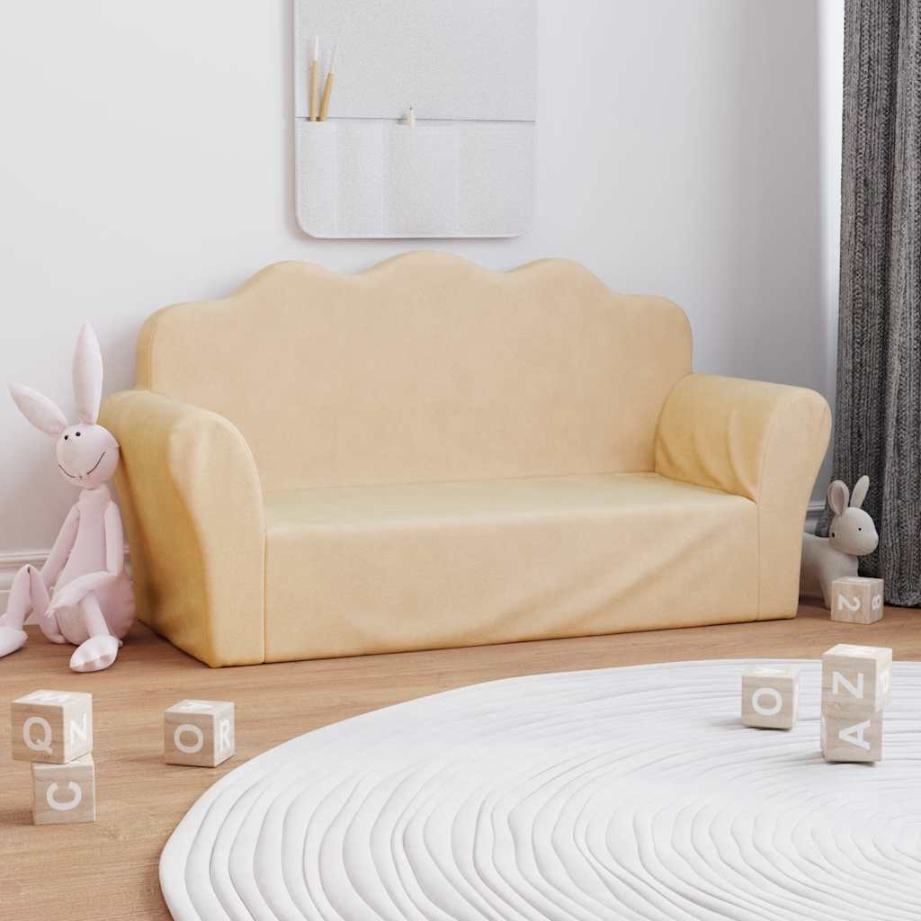 vidaXL Sofa dla dzieci, 2-os. , kremowa, miękki plusz