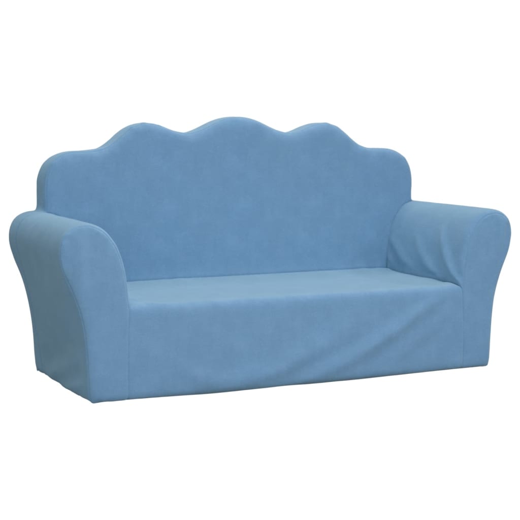 vidaXL 2-os. sofa dla dzieci, niebieska, miękki plusz