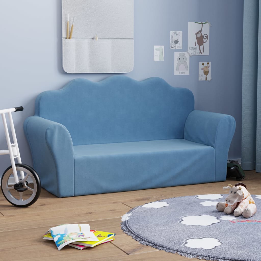 vidaXL 2-os. sofa dla dzieci, niebieska, miękki plusz