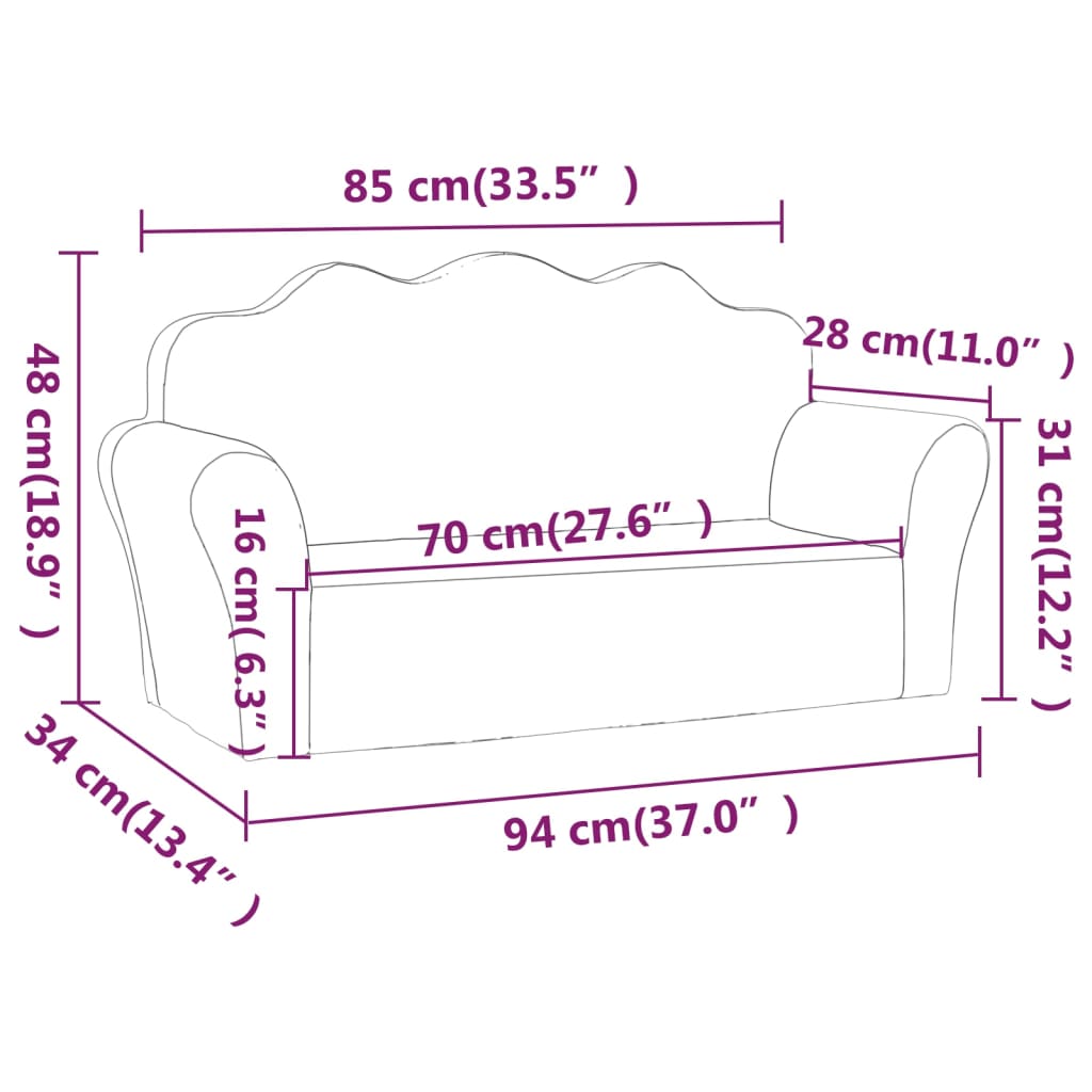 vidaXL Sofa dziecięca 2-osobowa, różowa, miękka, pluszowa