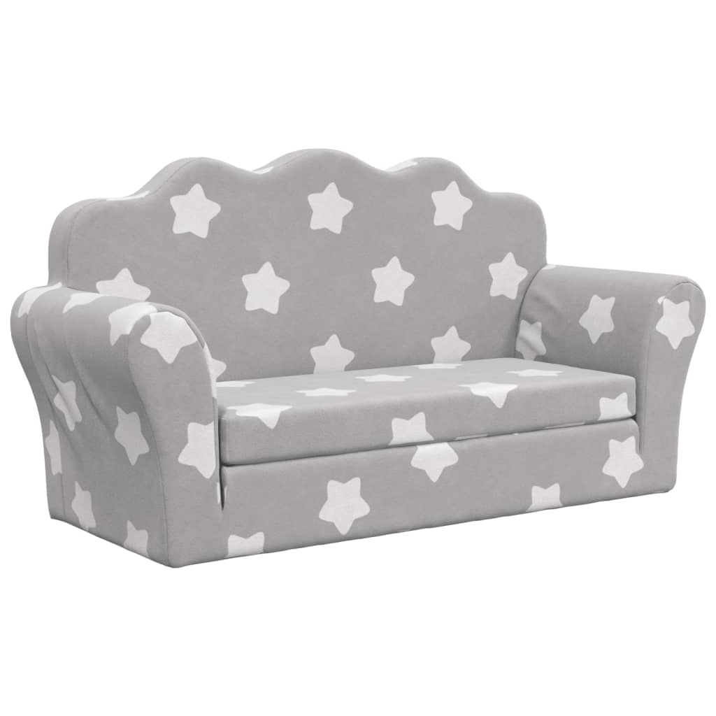 vidaXL 2-os. sofa dla dzieci, rozkładana, szara w gwiazdki, plusz