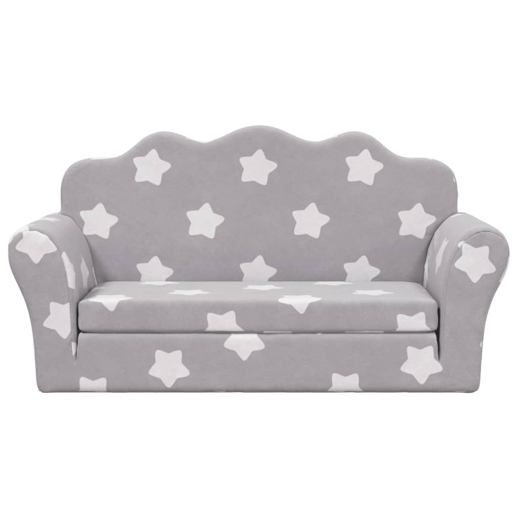 vidaXL 2-os. sofa dla dzieci, rozkładana, szara w gwiazdki, plusz