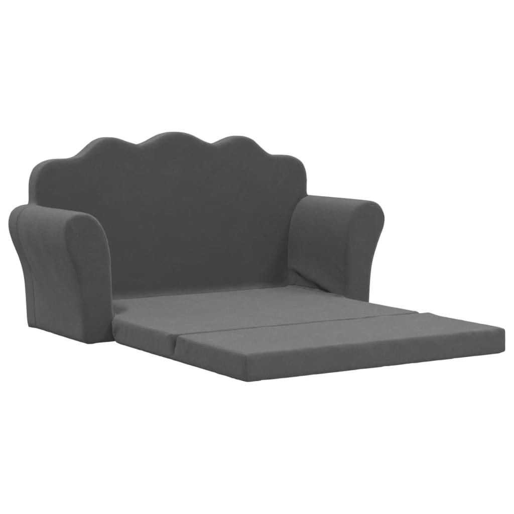 vidaXL 2-os. sofa dla dzieci, rozkładana, antracytowa, miękki plusz