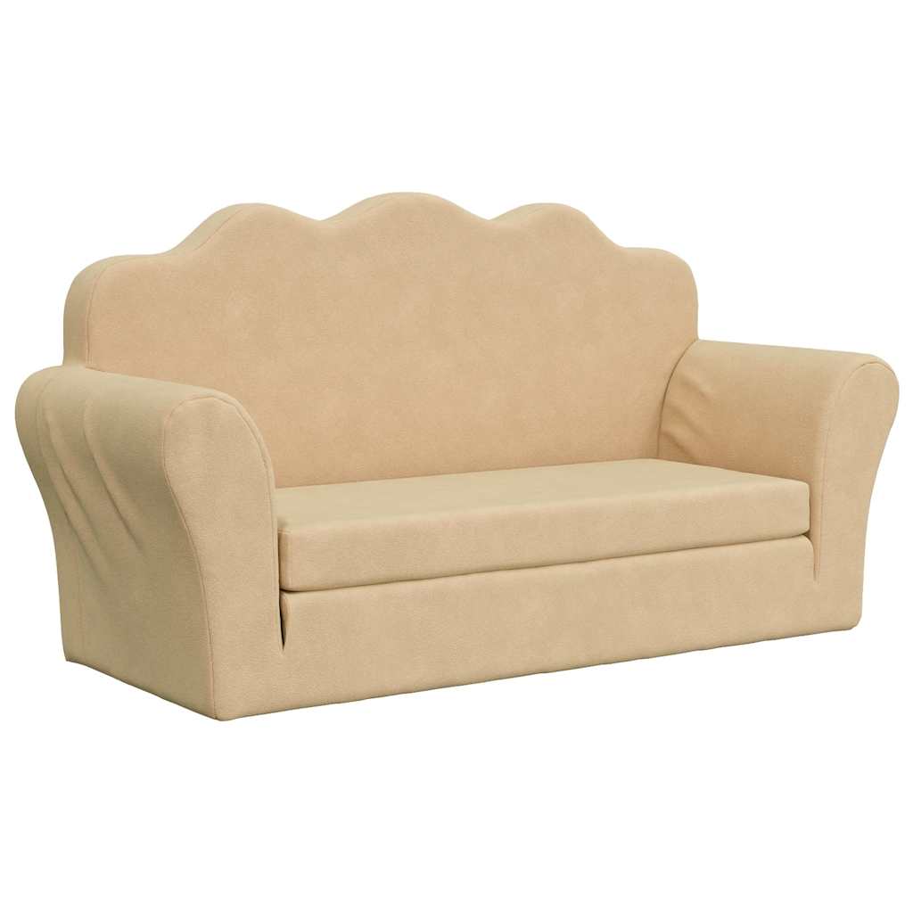 vidaXL 2-os. sofa dla dzieci, rozkładana, kremowa, miękki plusz