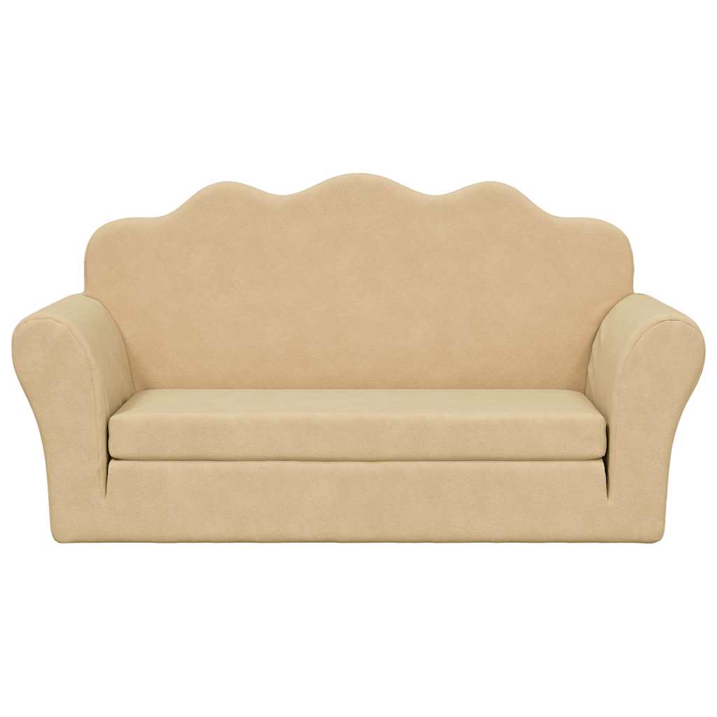 vidaXL 2-os. sofa dla dzieci, rozkładana, kremowa, miękki plusz