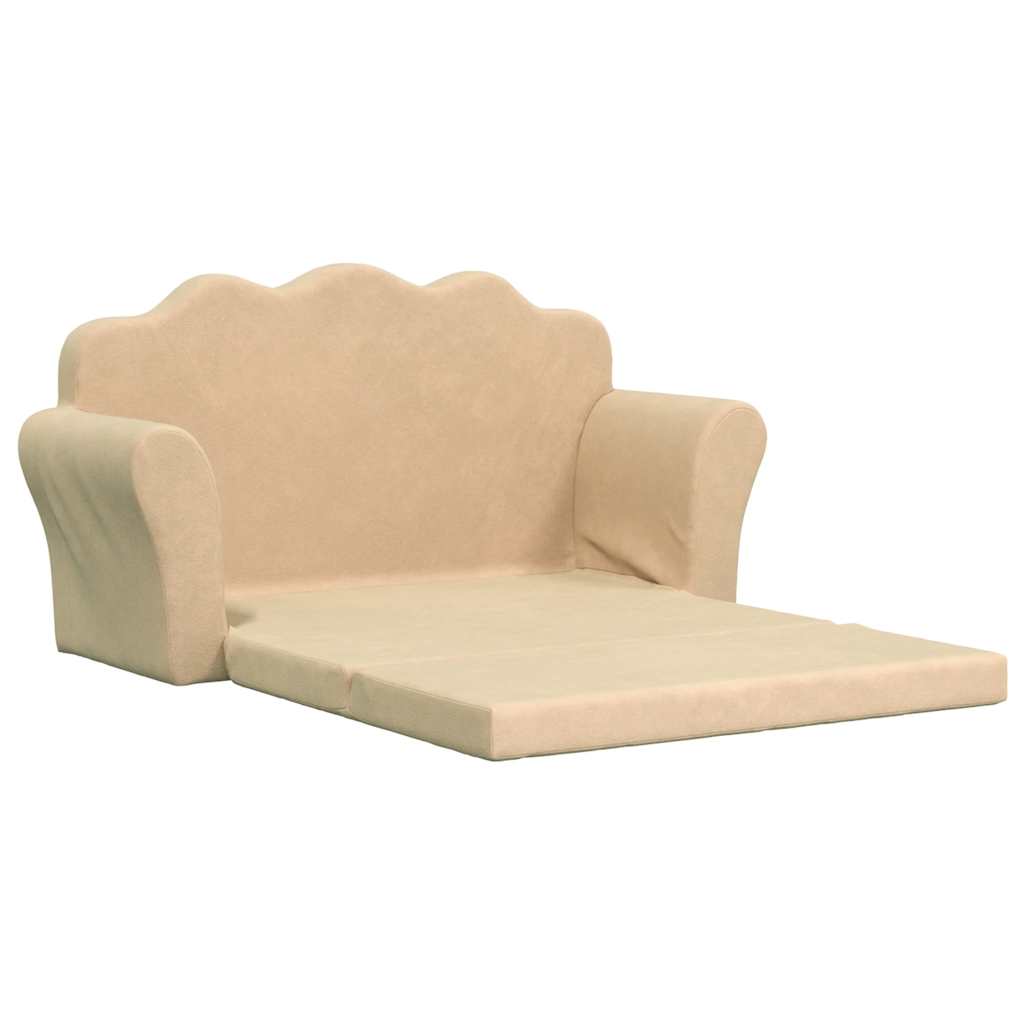 vidaXL 2-os. sofa dla dzieci, rozkładana, kremowa, miękki plusz