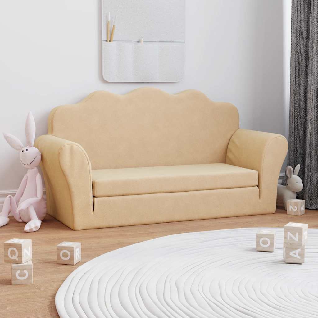 vidaXL 2-os. sofa dla dzieci, rozkładana, kremowa, miękki plusz