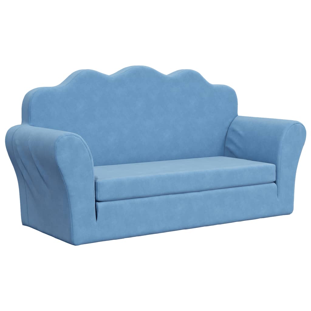 vidaXL 2-os. sofa dla dzieci, rozkładana, niebieska, miękki plusz