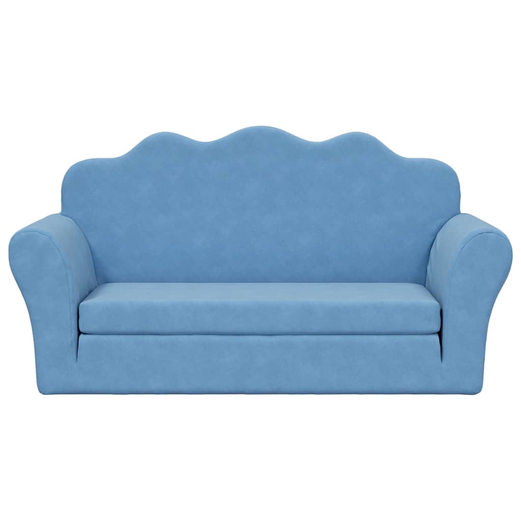 vidaXL 2-os. sofa dla dzieci, rozkładana, niebieska, miękki plusz