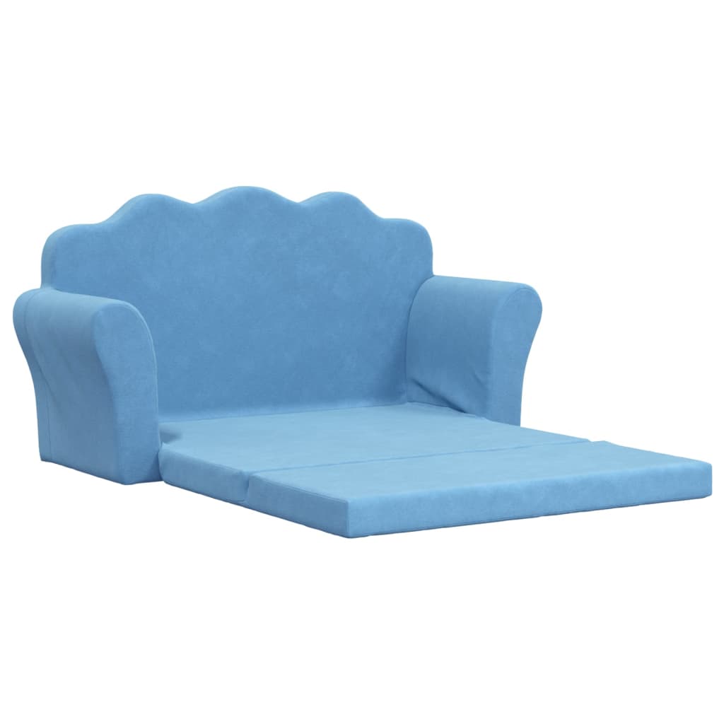 vidaXL 2-os. sofa dla dzieci, rozkładana, niebieska, miękki plusz