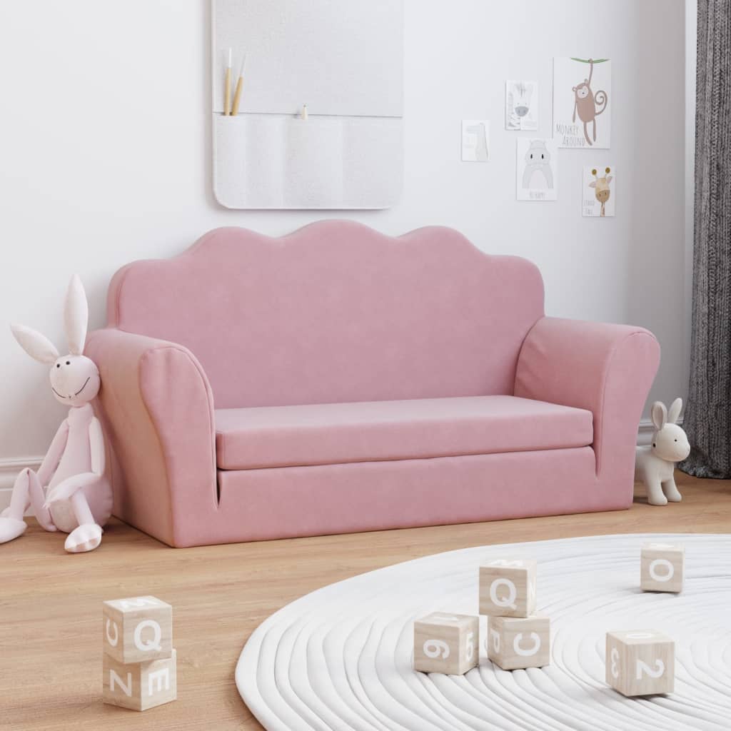vidaXL 2-os. sofa dla dzieci, rozkładana, różowa, miękki plusz