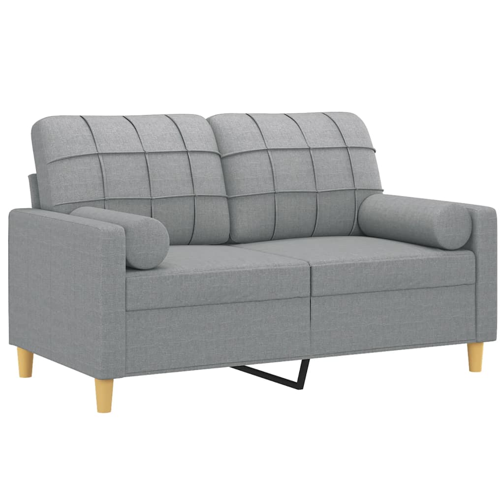 vidaXL 2-osobowa sofa z poduszkami, jasnoszara, 120 cm, tkanina