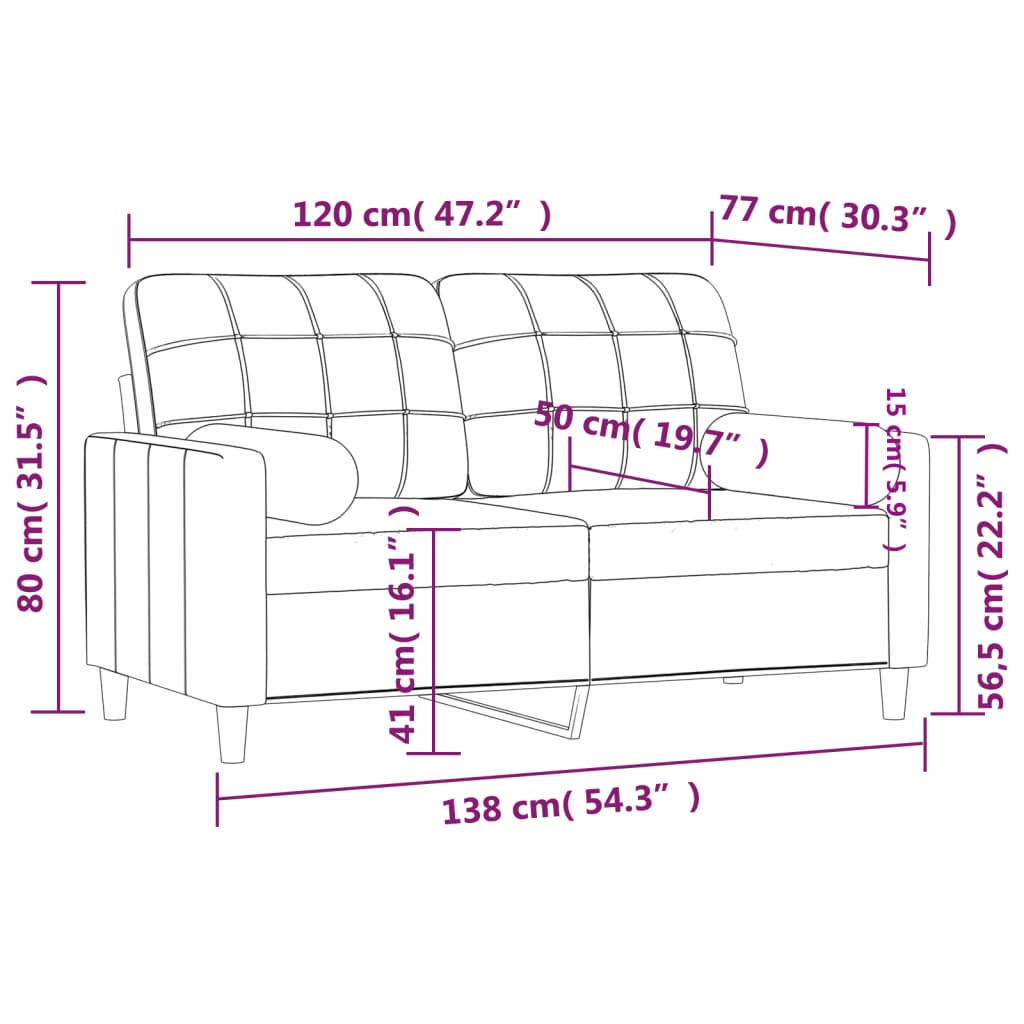 vidaXL 2-osobowa sofa z poduszkami, jasnoszara, 120 cm, tkanina
